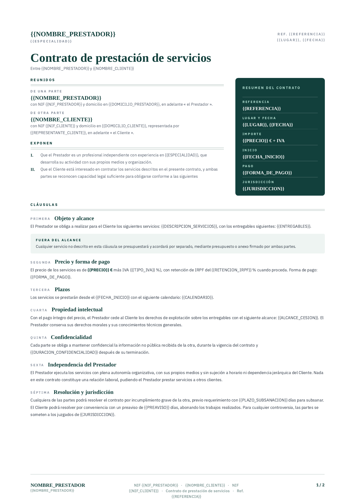 Plantilla Contrato de prestación de servicios · Premium