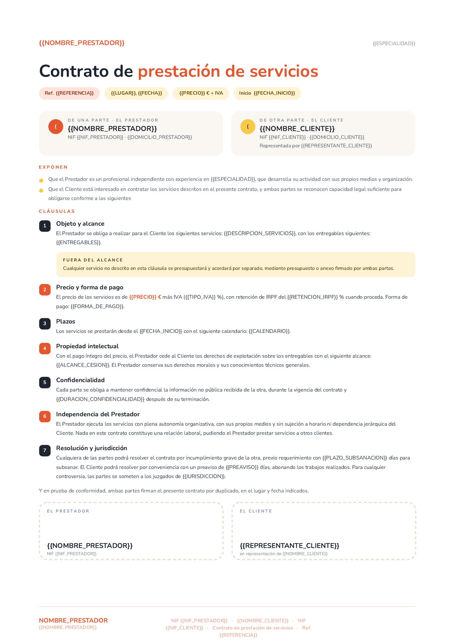 Plantilla Contrato de prestación de servicios · Freelance