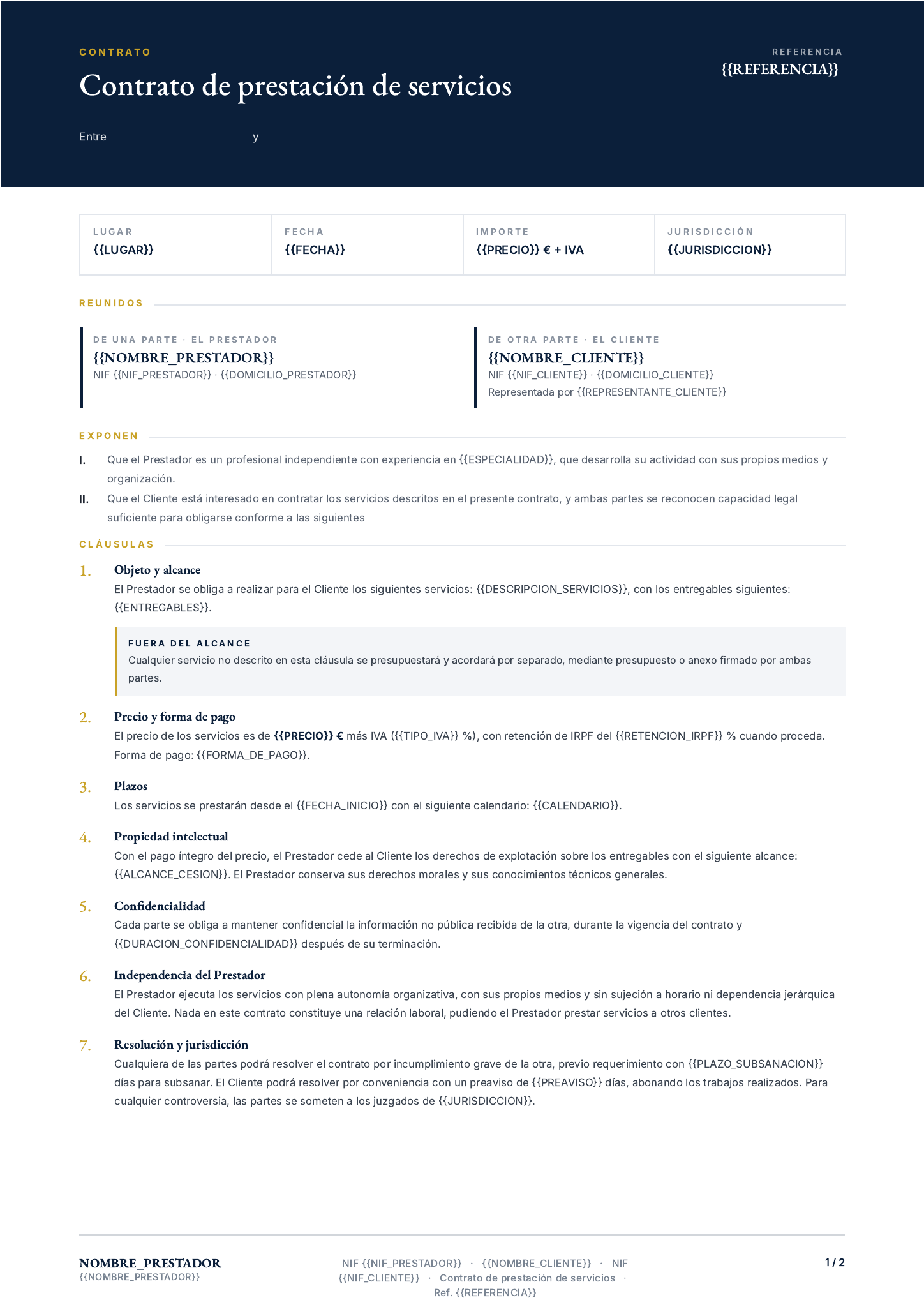 Plantilla Contrato de prestación de servicios · Corporativo