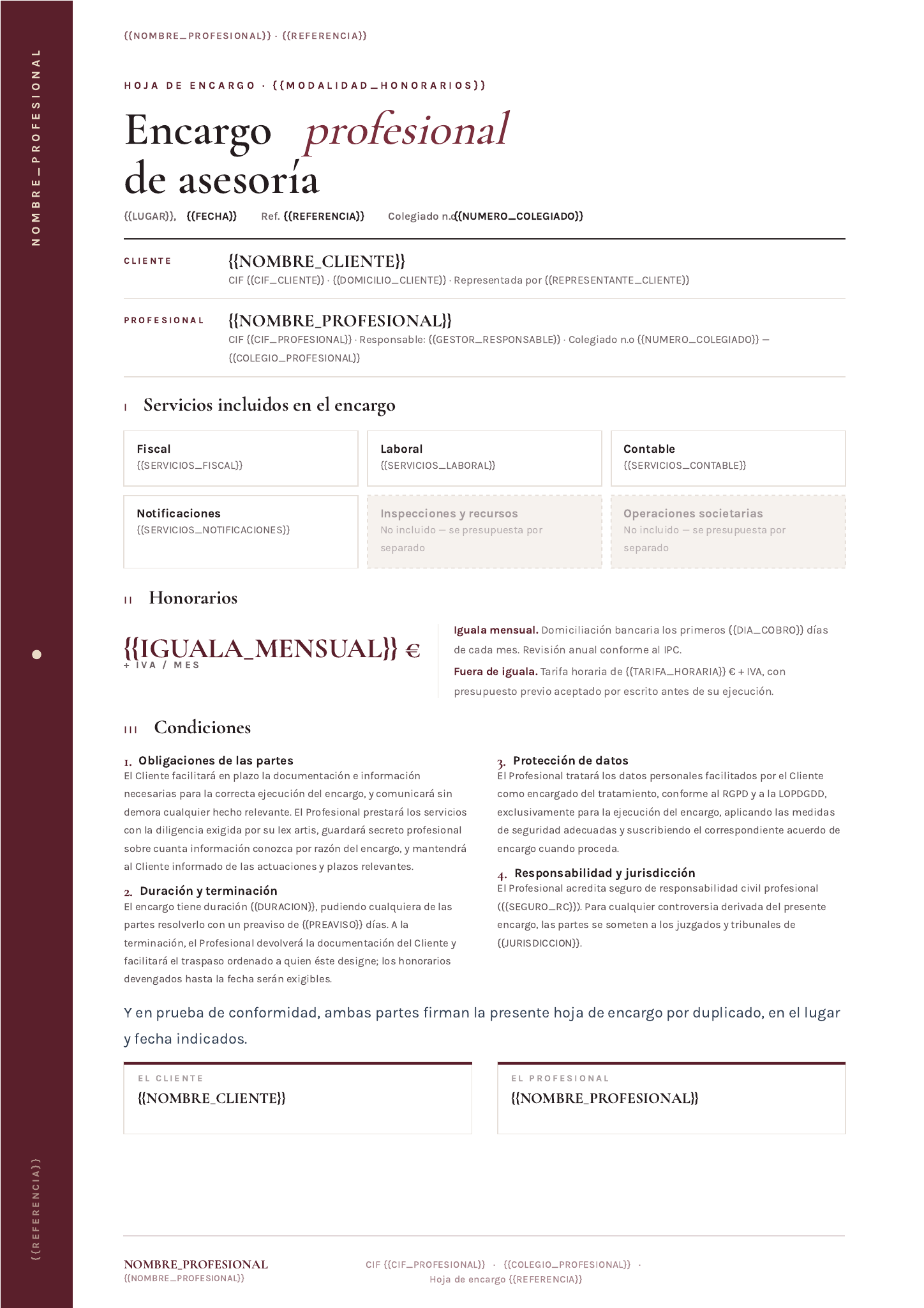 Plantilla Plantilla de hoja de encargo profesional