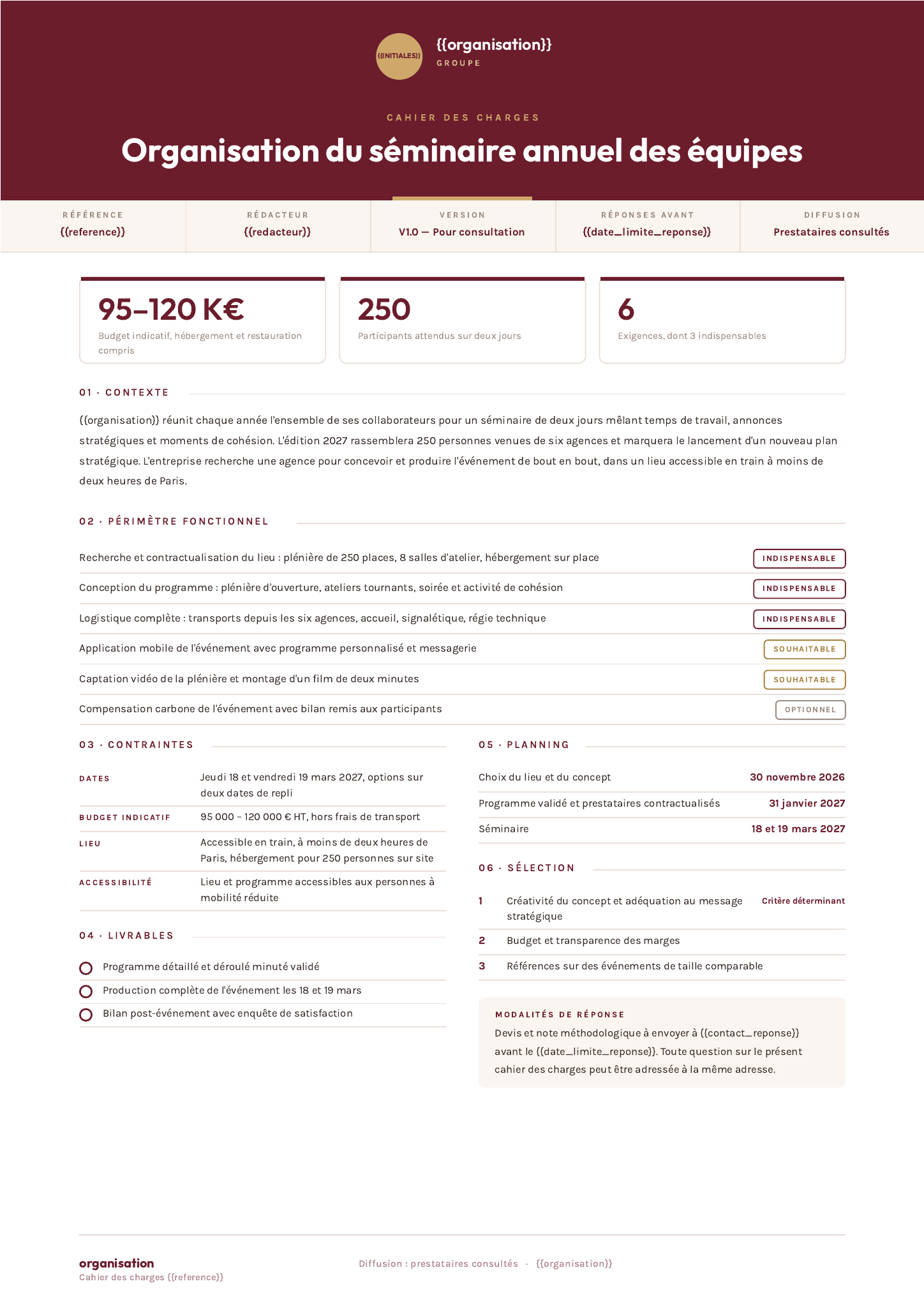 Modèle Modèle de Cahier des charges  · Marque