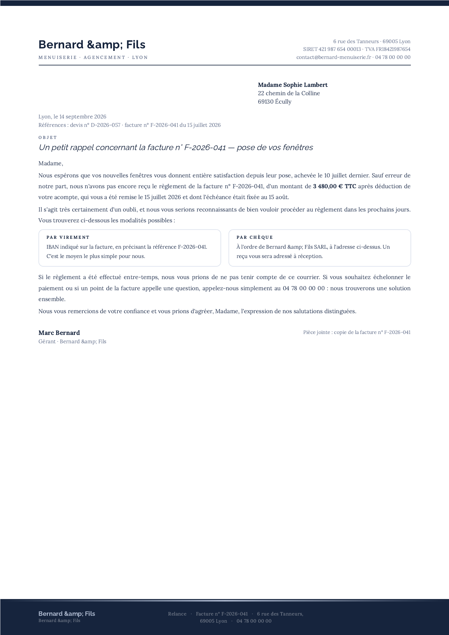 Modèle Lettre de relance · Client particulier