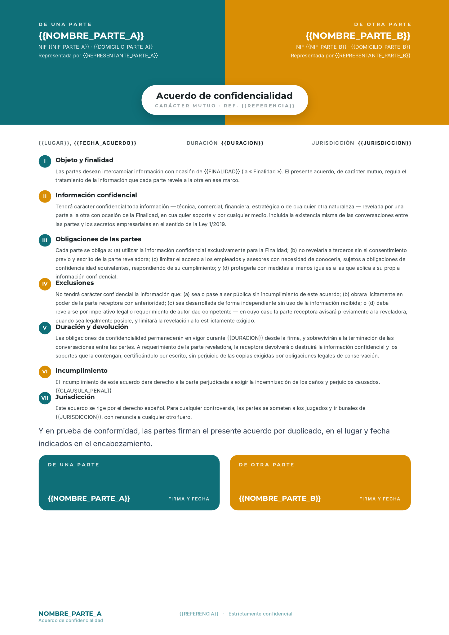 Plantilla Plantilla de acuerdo de confidencialidad · Bicolor