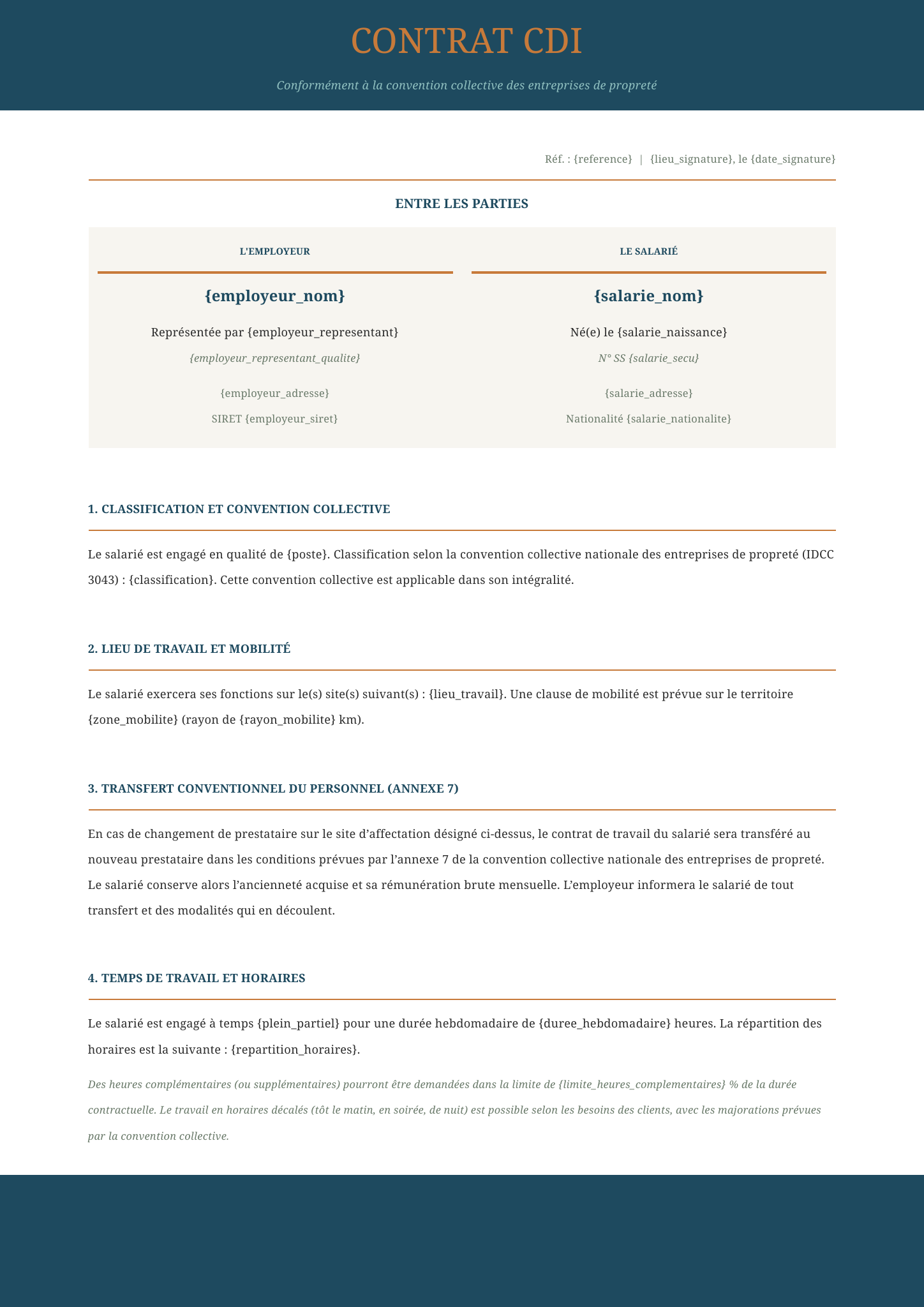 Modèle Modèle de contrat CDI propreté