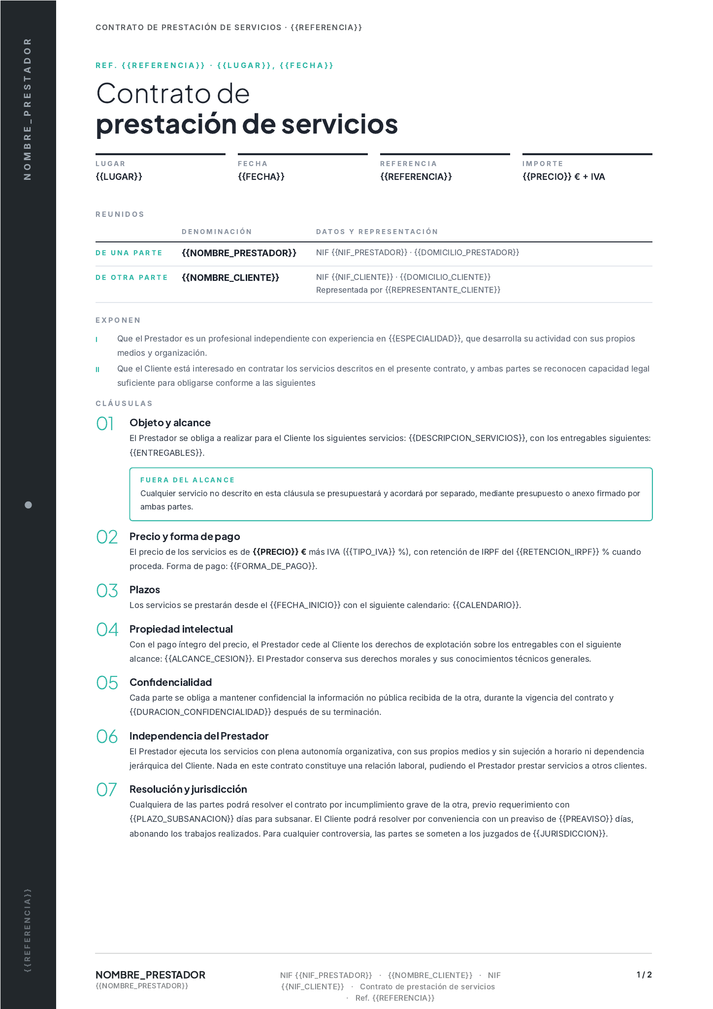 Plantilla Contrato de prestación de servicios · Ejecutivo