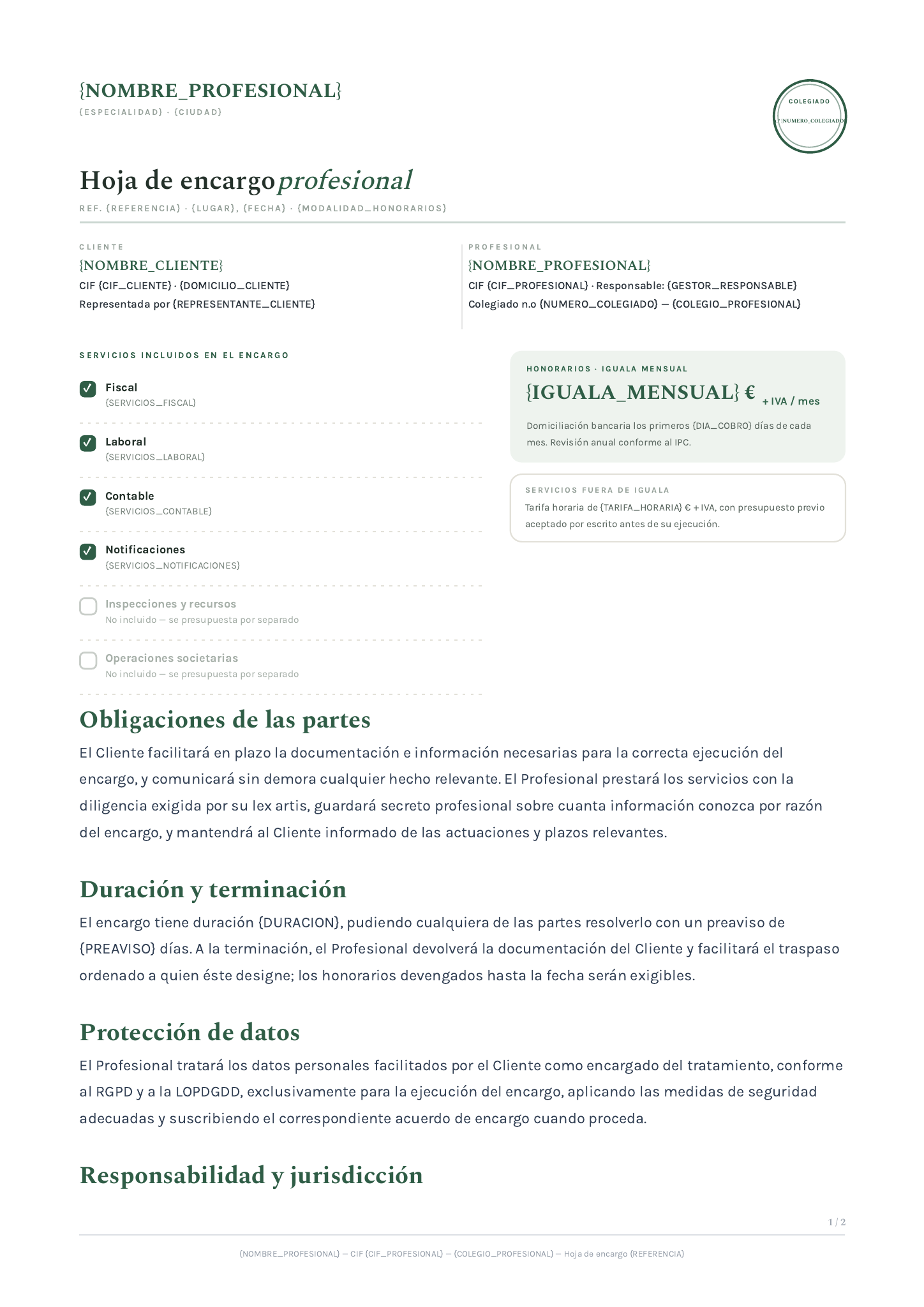 Plantilla Plantilla de hoja de encargo profesional