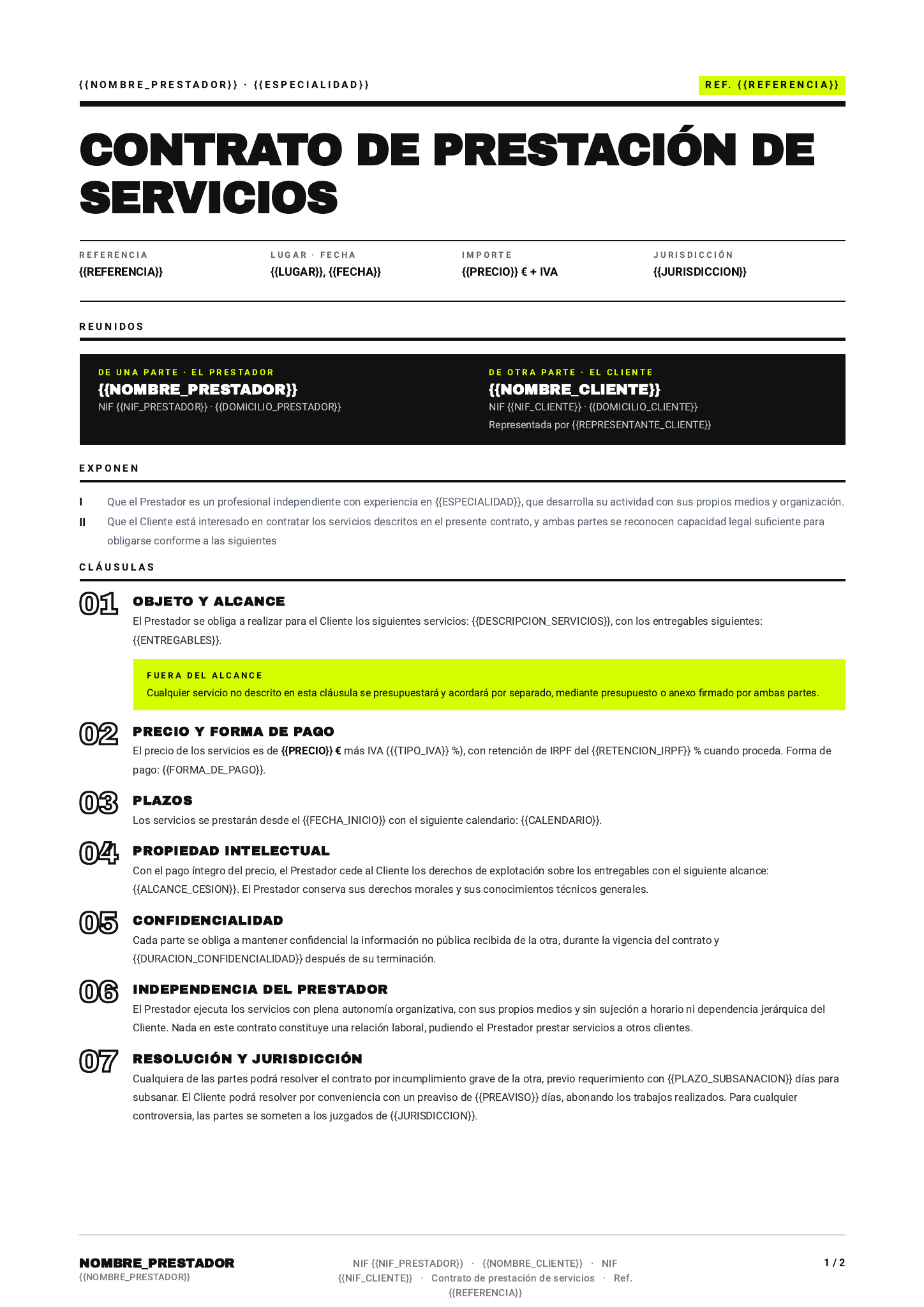 Plantilla Contrato de prestación de servicios · Minimalista