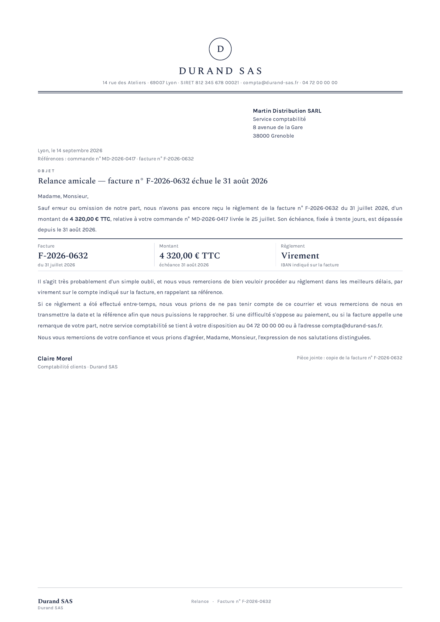 Modèle Lettre de relance · Première relance amicale