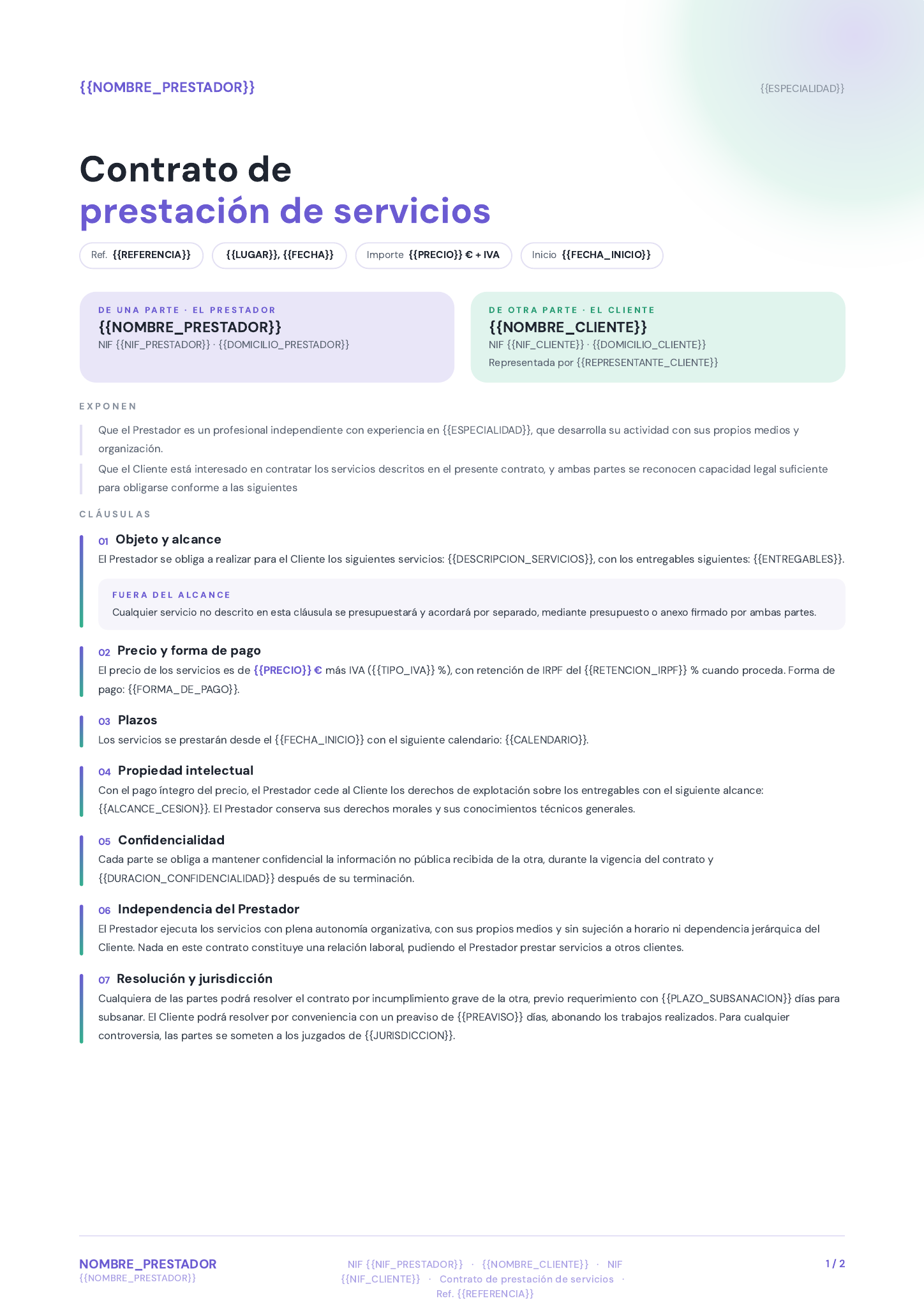 Plantilla Contrato de prestación de servicios · Moderno