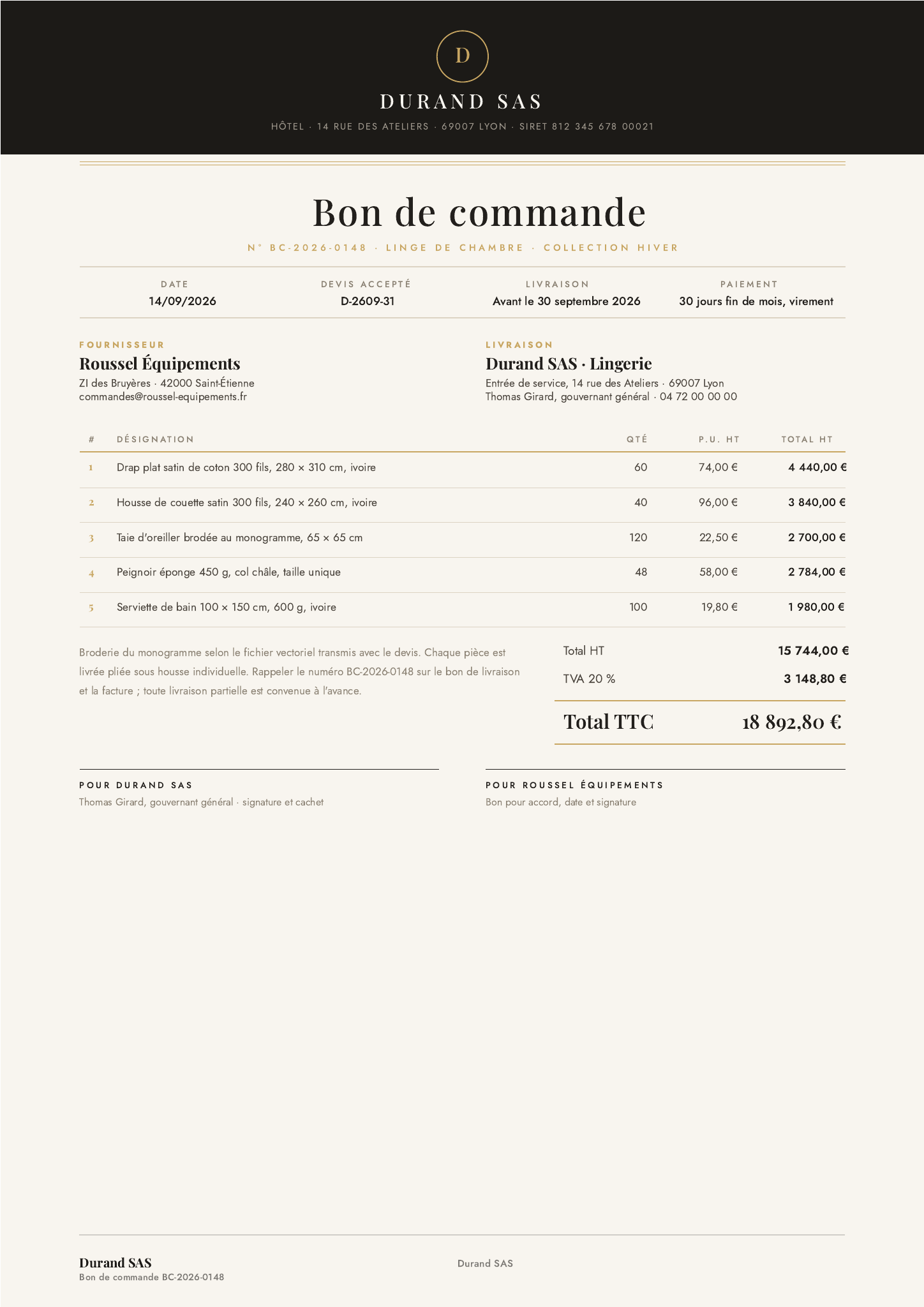 Modèle Modèle de bon de commande · Maison