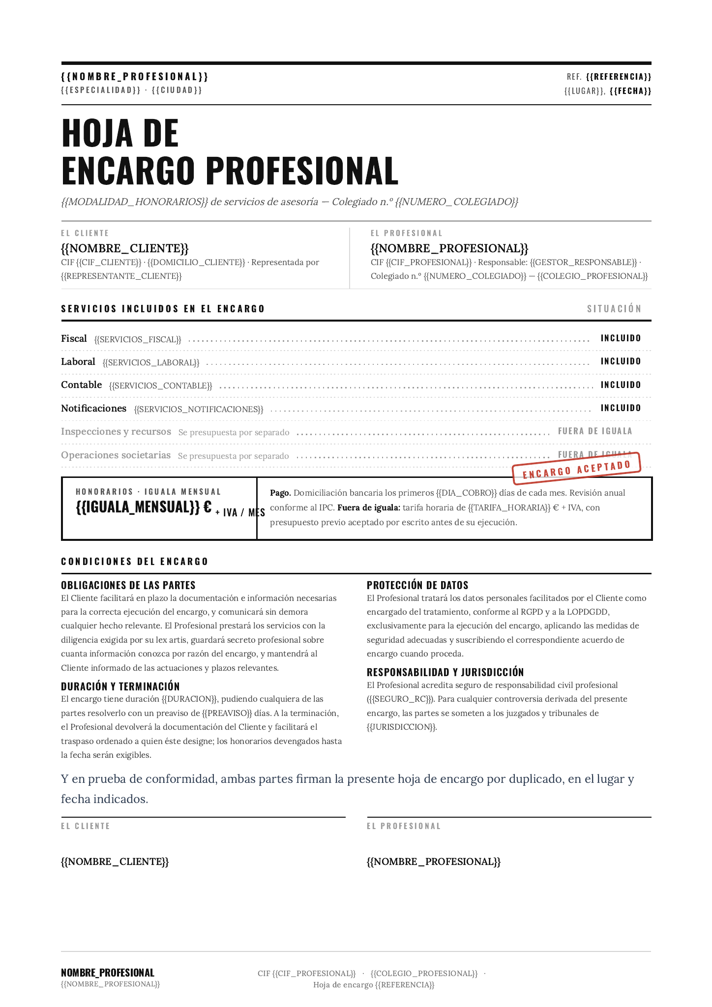 Plantilla Plantilla de hoja de encargo profesional