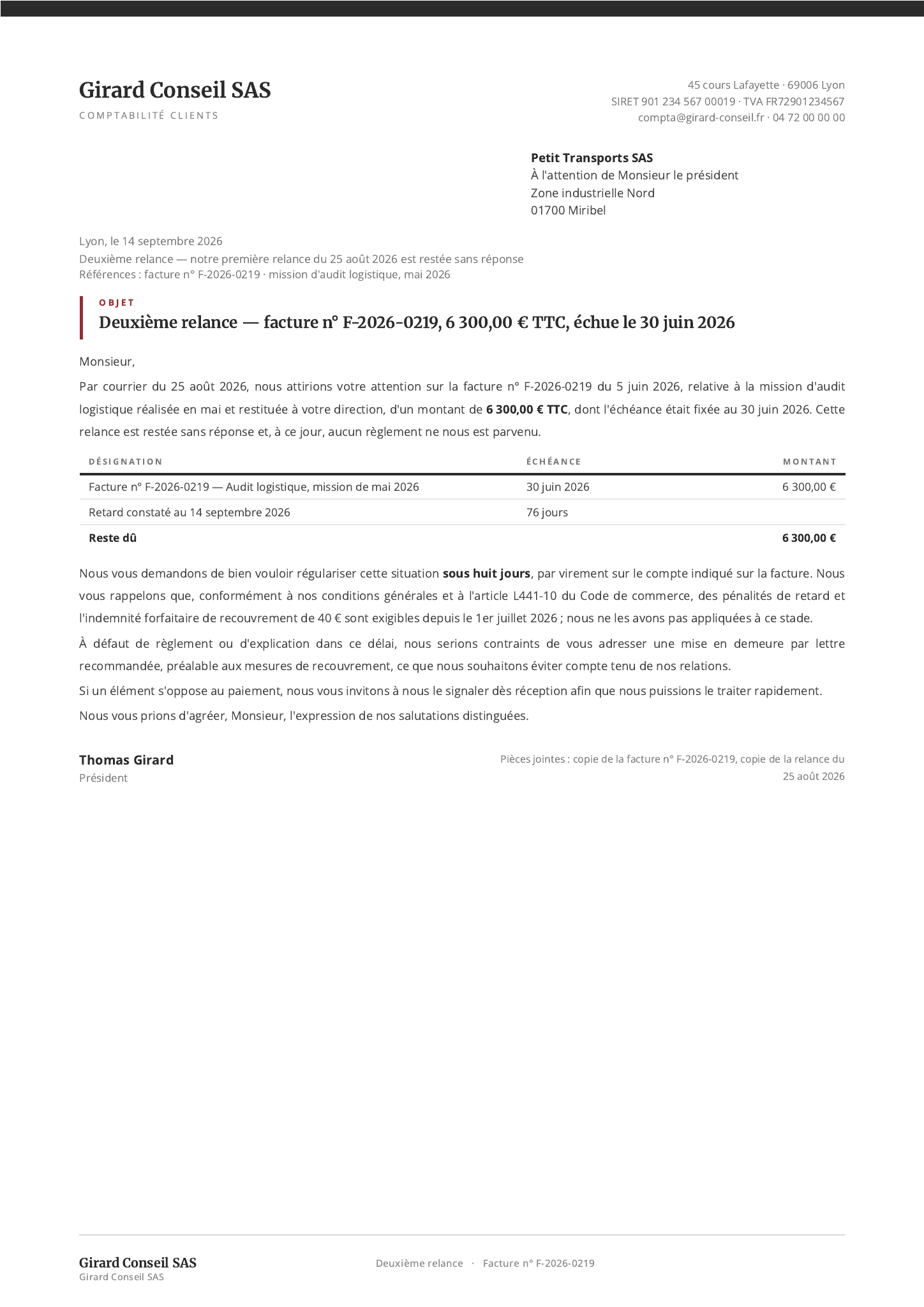Modèle Lettre de relance · Deuxième relance ferme