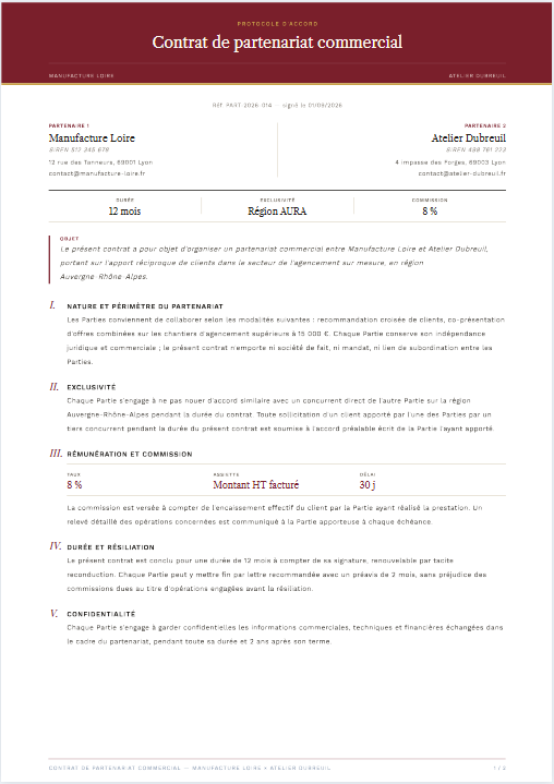 Modèle Contrat de partenariat commercial