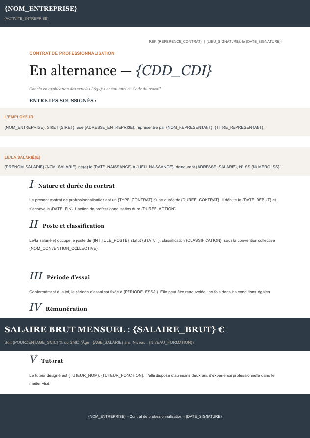 Aperçu du contrat de professionnalisation Charta