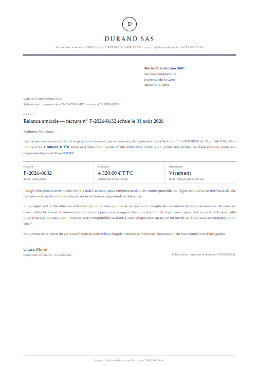 Modèle Lettre de relance facture impayée
