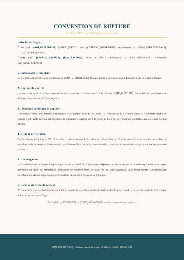 Aperçu du modèle de rupture conventionnelle Charta
