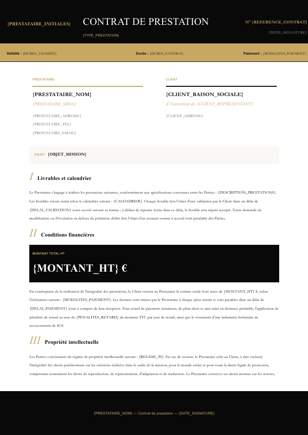 Modèle Contrat de prestation de services